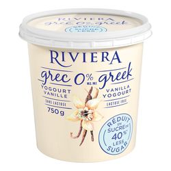 Yogourt grec à la vanille sans lactose 0 % - Riviera Fashion