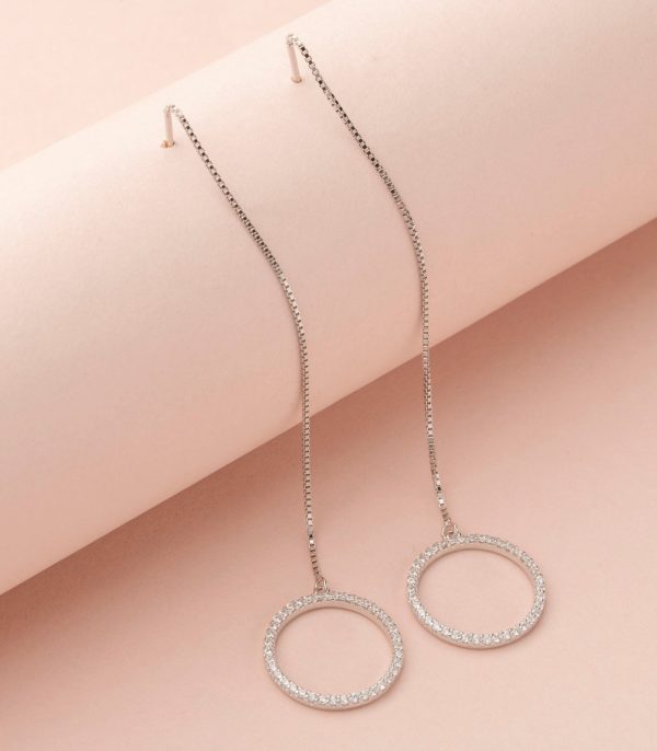 Silver circle drop earrings (Silver) Discount