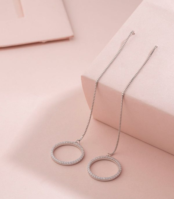 Silver circle drop earrings (Silver) Discount