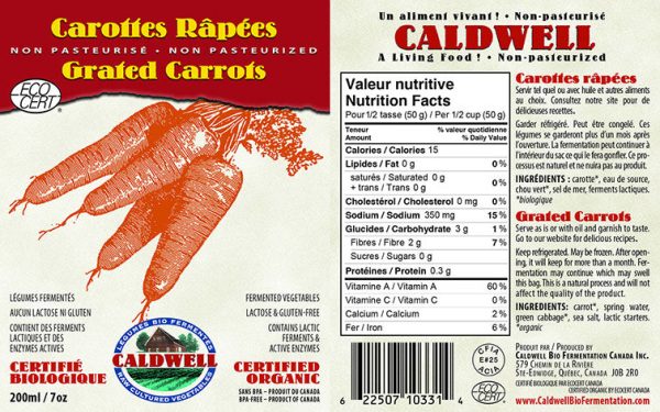 Carottes tranchées non pasteurisé - Caldwell For Discount