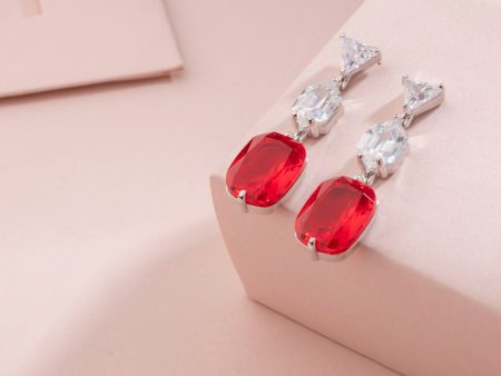 contemporary red earrings (Silver) Cheap