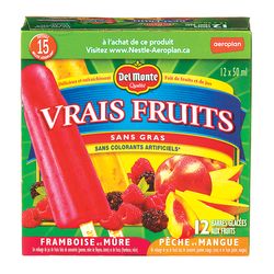 Barres aux fruits glacées à saveur de pêche-mangue et framboise-mûre, Vrais Fruits - Del Monte For Discount